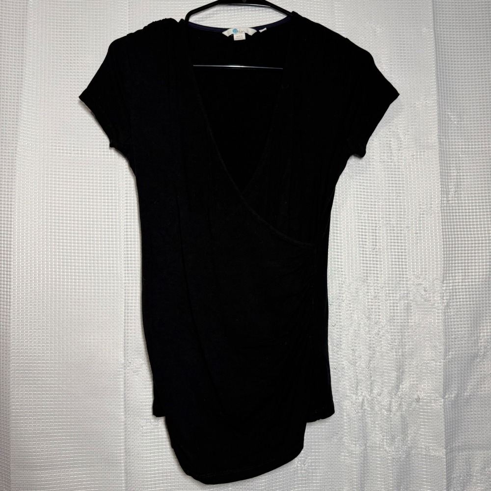 Boden Wrap Top Black Viscose Jersey Short Sleeve Surplice V-Neck Blouse 8